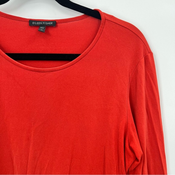 Eileen Fisher 100% Silk Long Sleeve Blouse Top T-Shirt Orange Red M - Picture 3 of 6